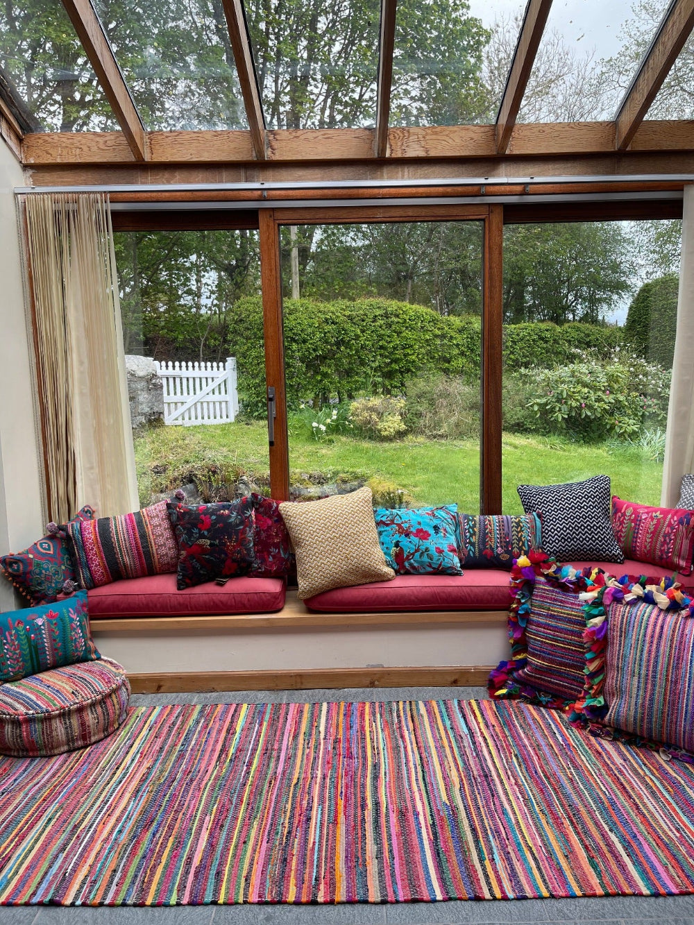 Living Room Rug Rainbow Striped Cotton Rug - Second Nature Online