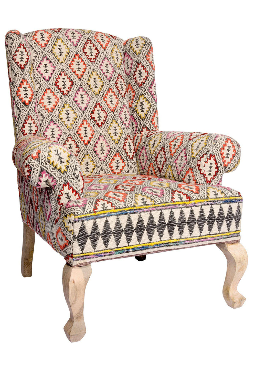 Indian Geometric Block Print Maharaja Upholstered Armchair - Second Nature Online