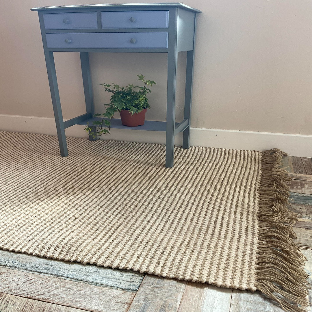 Colva Thin Rug Cotton and Jute Yarn in Natural Striped Design