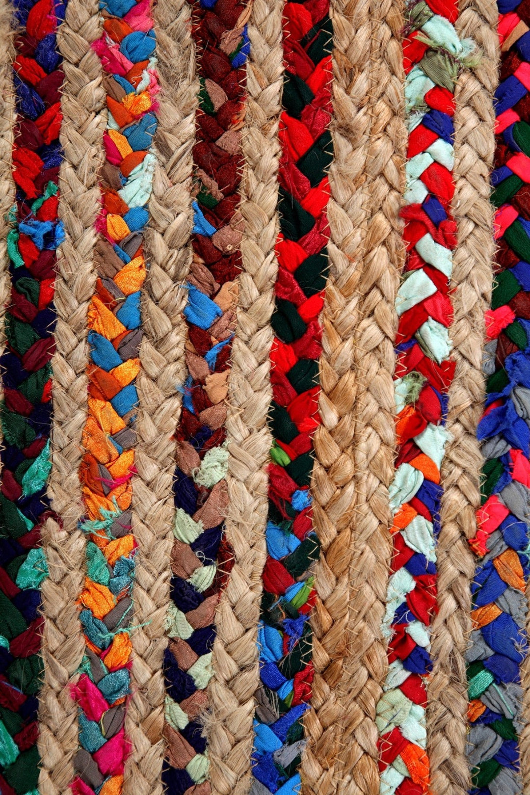 Mishran Jute Multi Colour Braided Rug Close Up