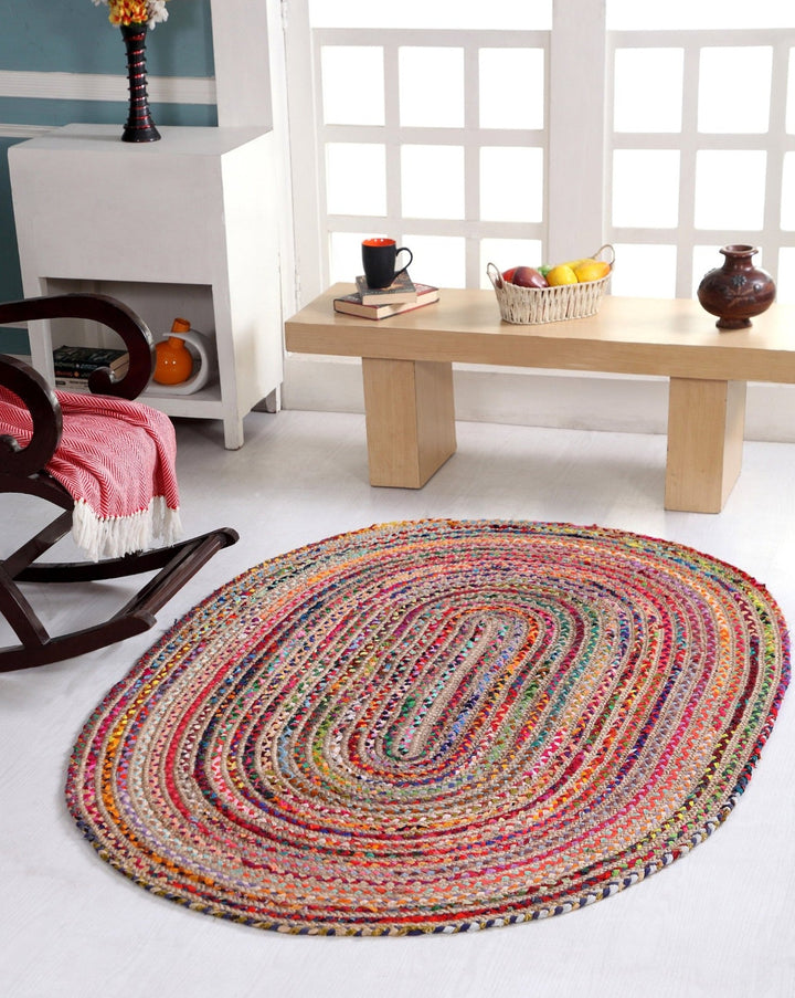 Mishran Multi Coloured Oval Rug Jute Hand Woven Second Nature Online