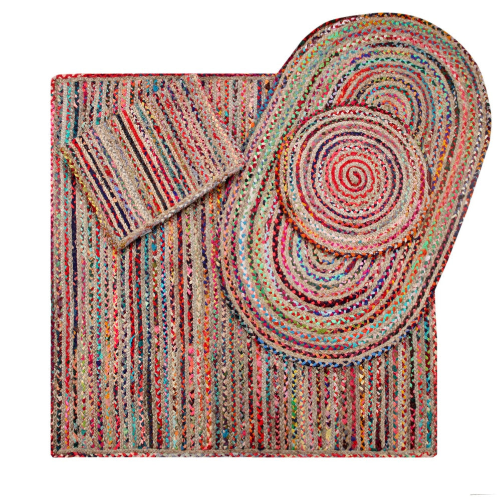 Mishran Cotton Jute Rugs In Oval Square Rectangle or Round Shapes