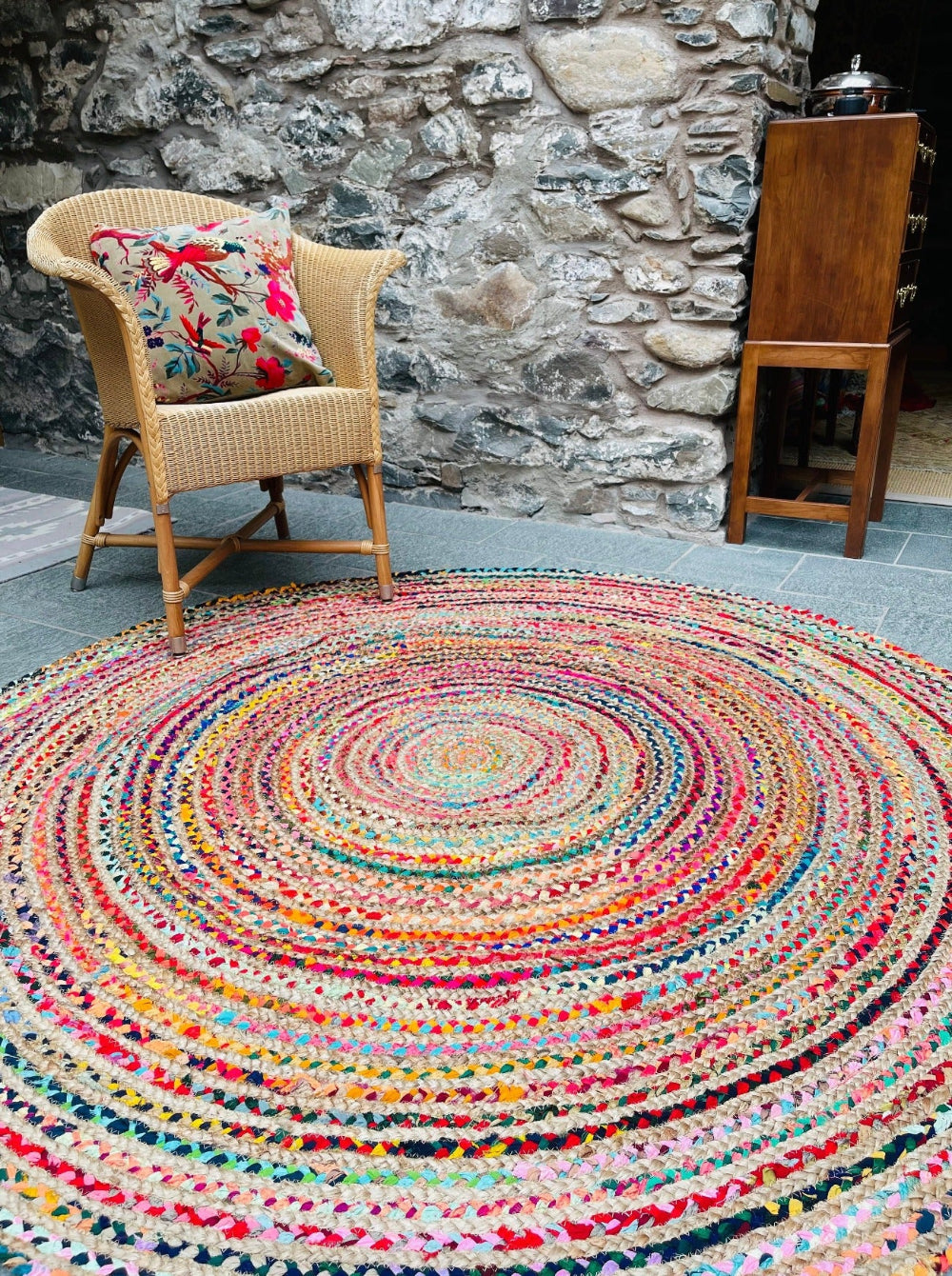 Mishran Multi Colour Cotton Jute Round Braided Rug - Second Nature Online