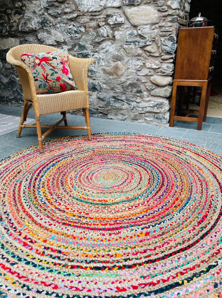 Mishran Multi Colour Cotton Jute Round Braided Rug - Second Nature Online