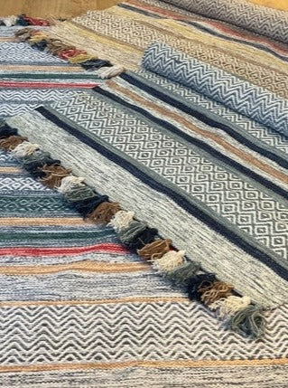 Multi Colour Cotton Geometric and Striped Rug With Multi Colour Tassels 90 cm x 150 cm