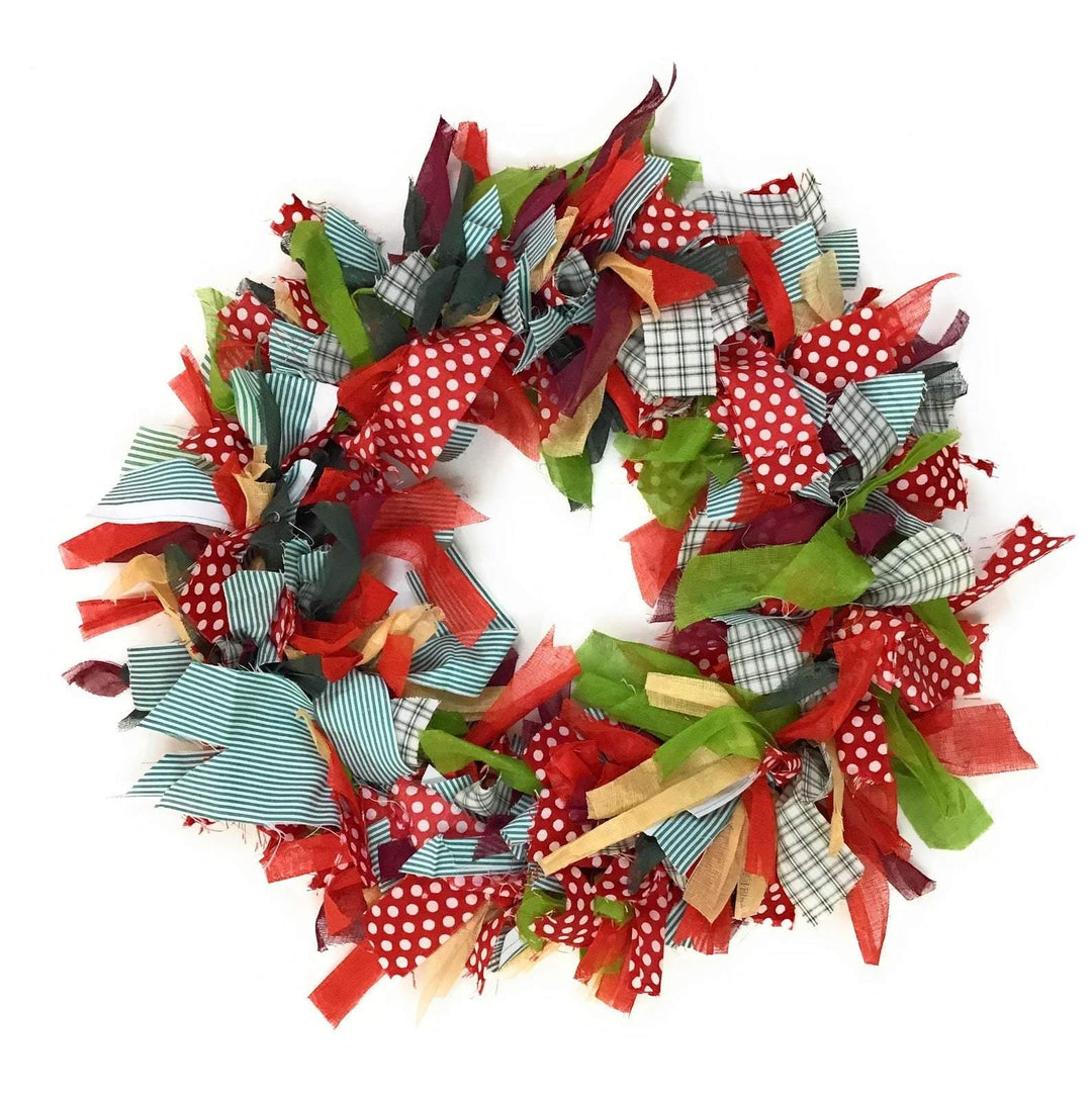 Christmas Wreath Cottage Style Wall Decor in Red Green Fabric - Second Nature Online