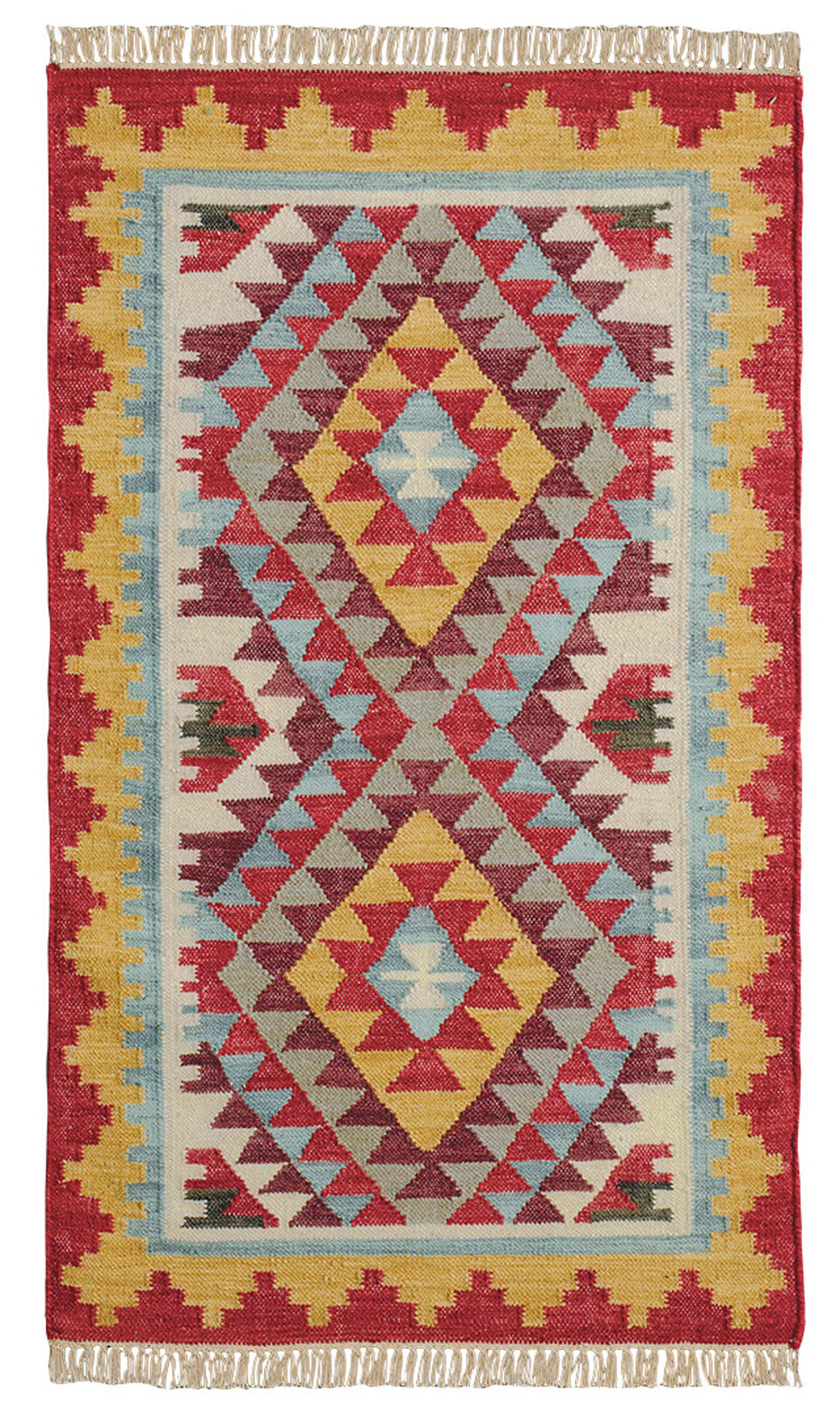 Red Muti Colour Geometric Diamond Wool Cotton Kilim Rug