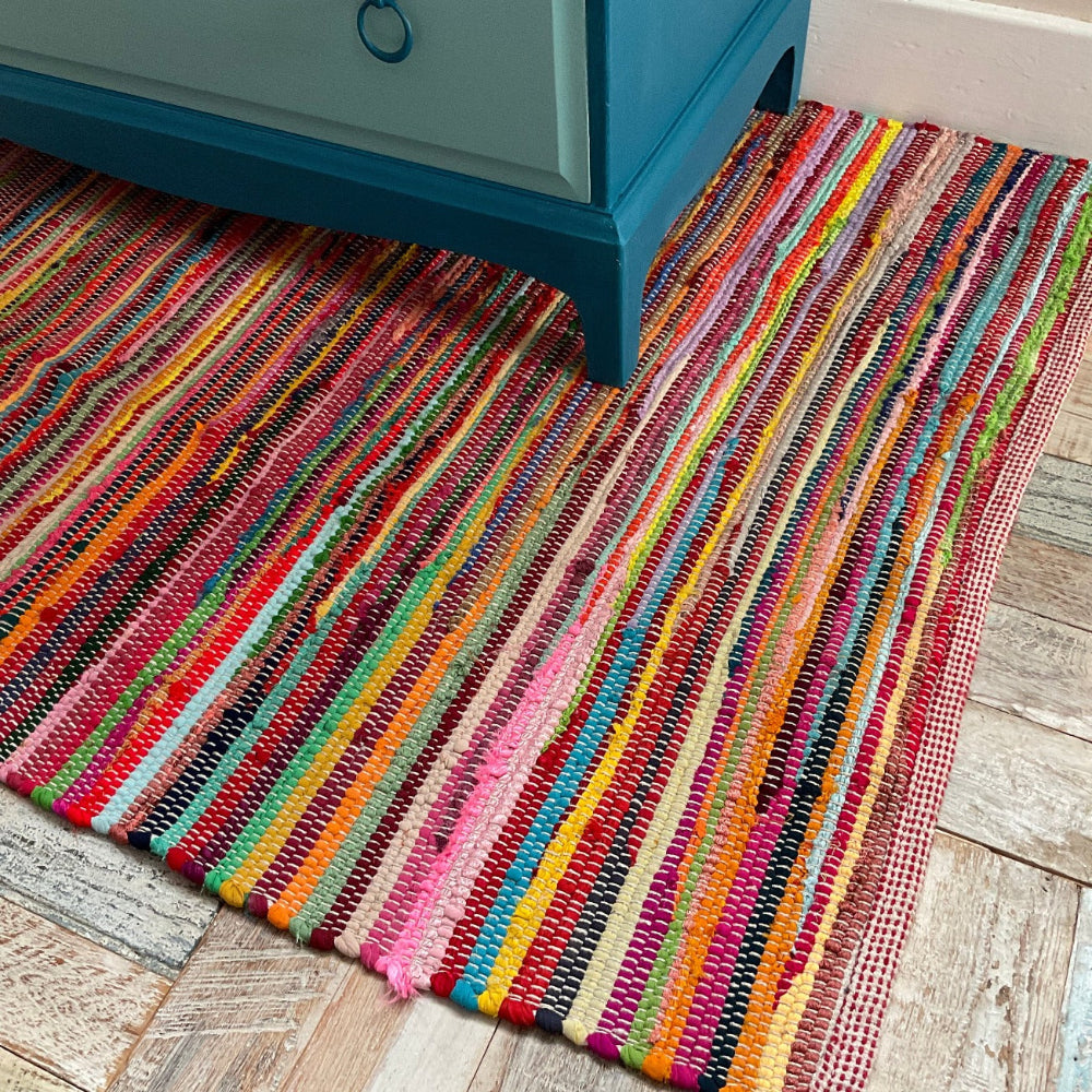Multi Colour Cotton Rag Rug Striped Design - Second Nature Online