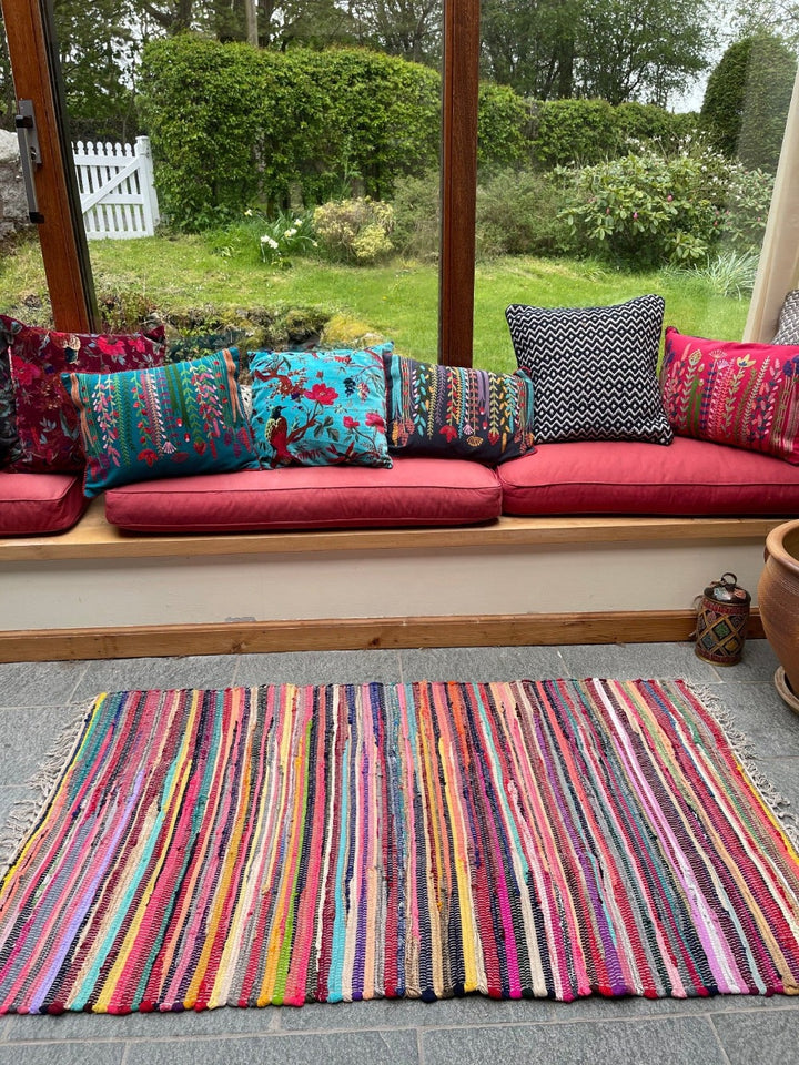 Multi Colour Recycled Striped Rag Rug Second Nature Online