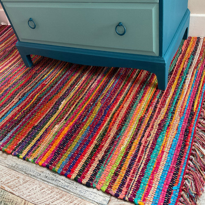 Multi Coloured Rainbow Cotton Festival Rug - Second Nature Online
