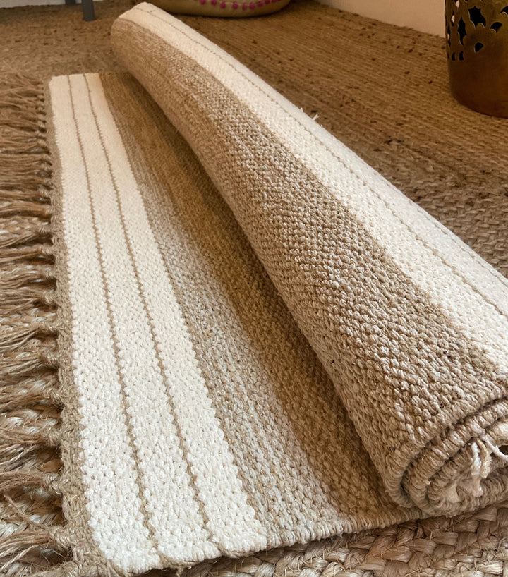 Jute Cotton Natural Rug With Triple Stripes and Dresser Second Nature Online