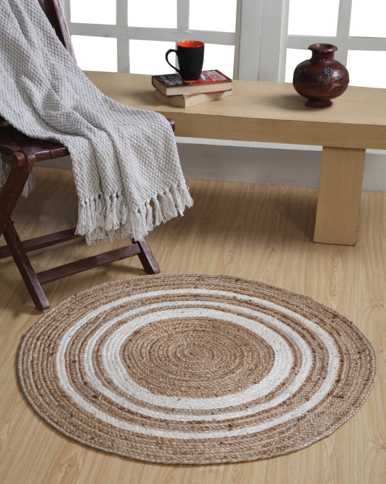 Natural outlets Fiber Beige Round Area Rug 120 cm in diameter