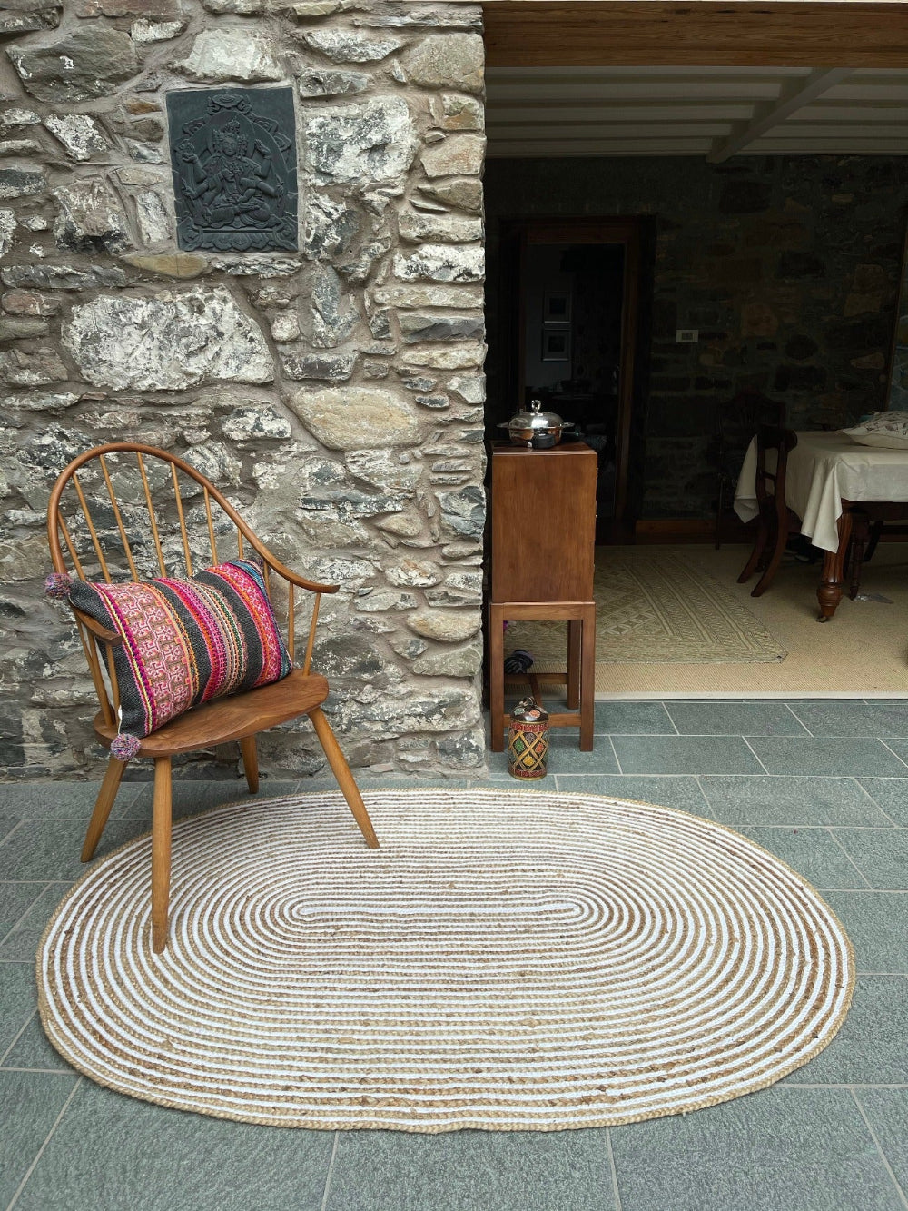 Oval Jute Cotton Striped Area Rug - Second Nature Online