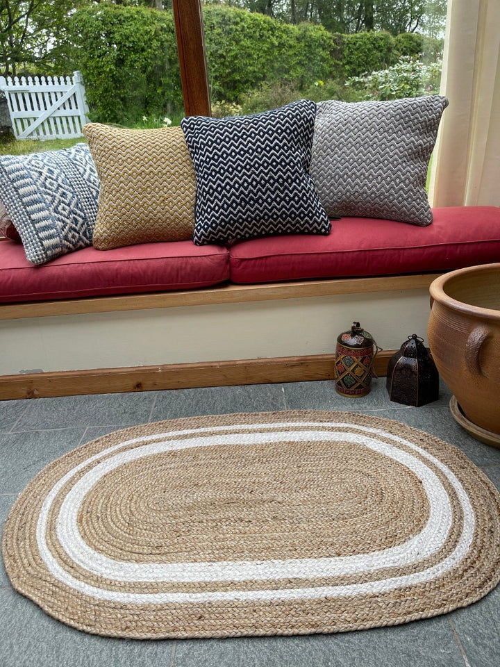 Oval Jute Natural Rug In A Living Room - Second Nature Online