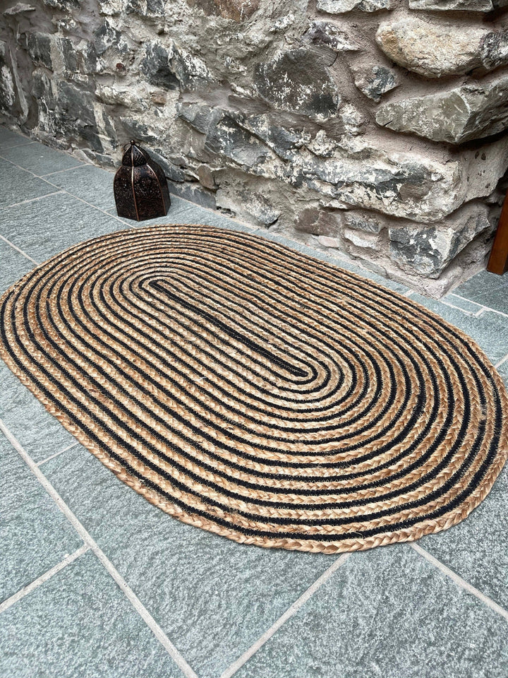 Oval Jute Striped Patterned Rug Home Decor - Second Nature Online