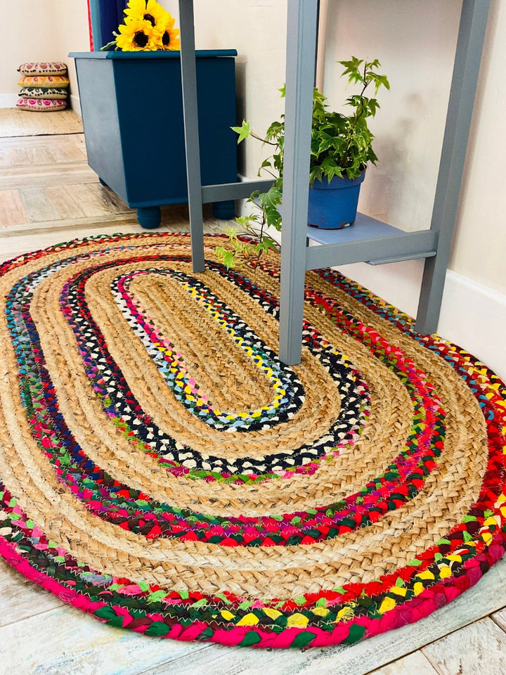 Oval Natural Jute and Recycled Cotton Rug  Second Nature Online