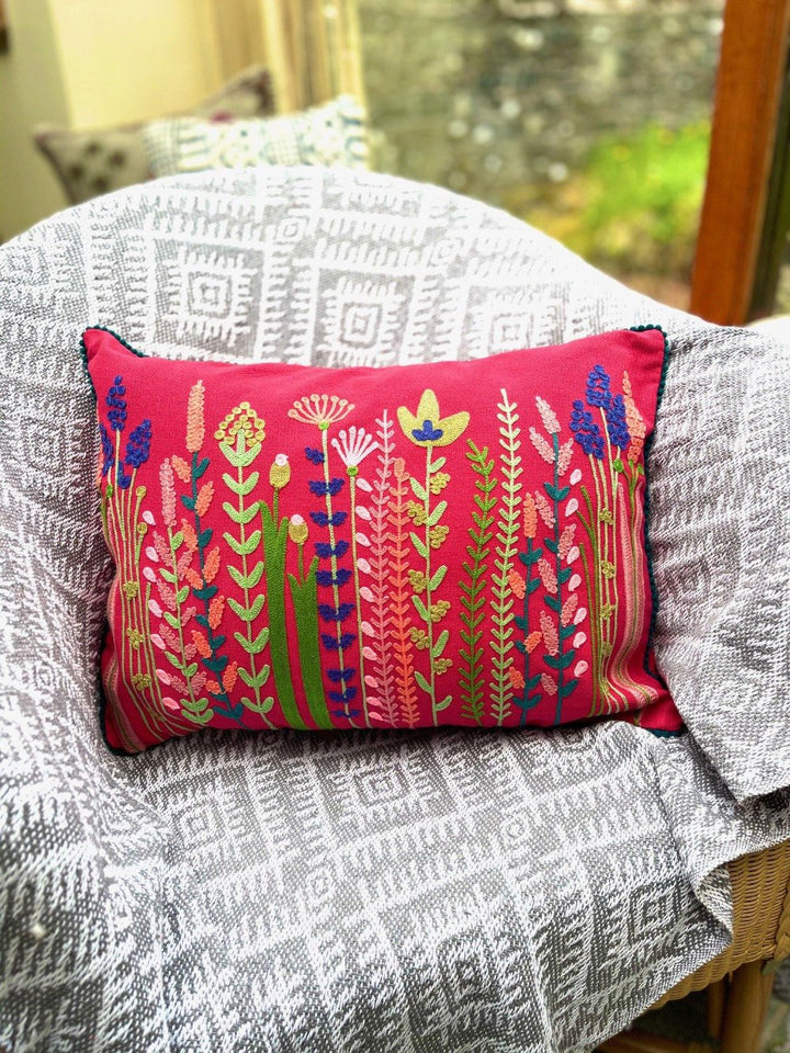 Embroidered Cushion Cover Indian with Abstract Floral Design - Second Nature Online
