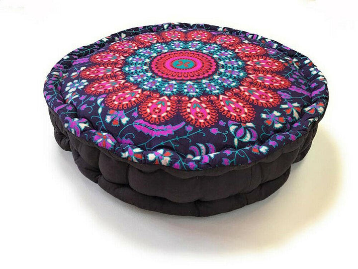 Round Yoga Cushion for Pilates and Meditation in Peacock Design - Second Nature Online