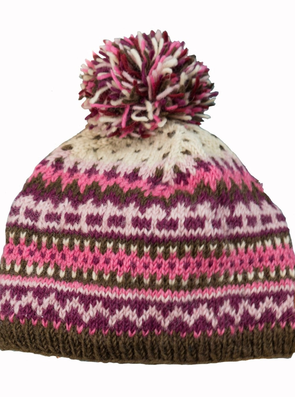 Multi Coloured Pink Purple Plum Wool Bobble Hat Second Nature Online