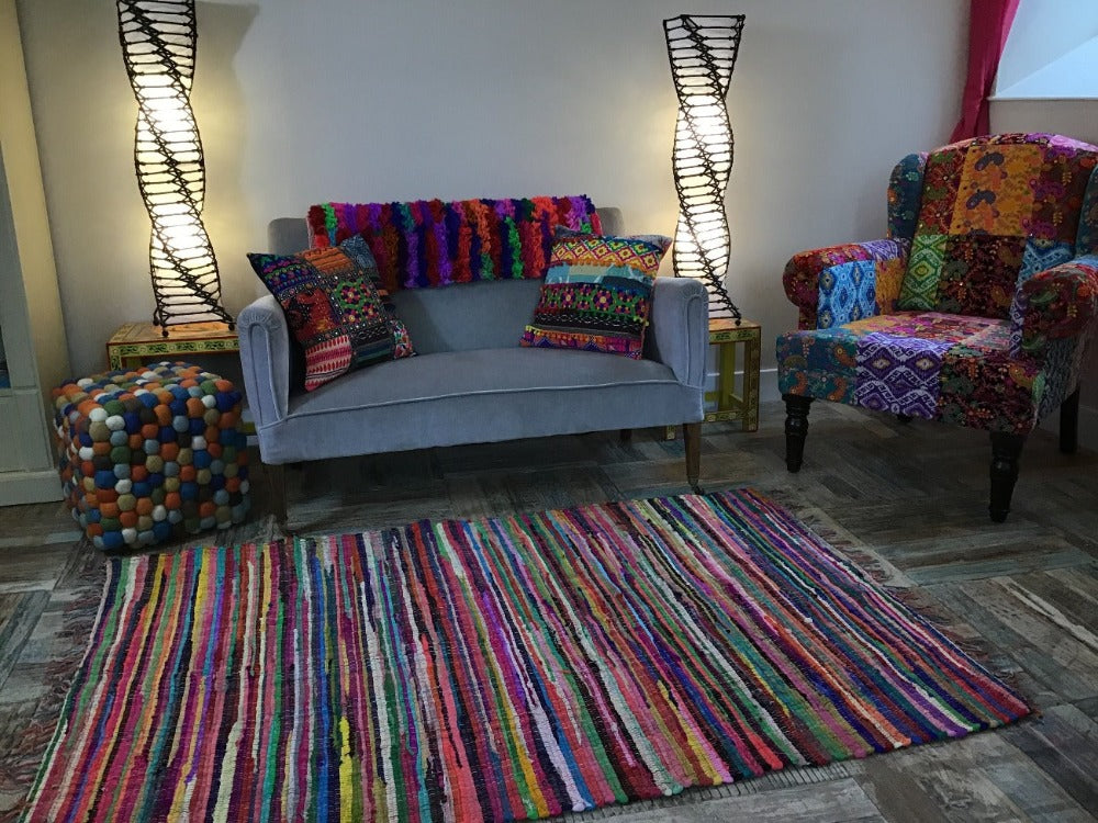 Rainbow Cotton Rag Rug Recycled Shabby Chic by Second Nature Online