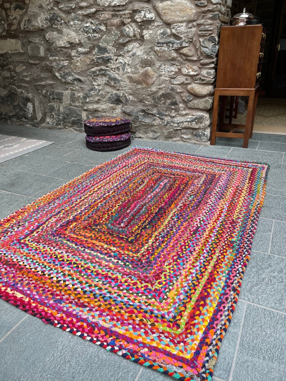 Rainbow Braided Living Room Cotton Rug - Second Nature Online