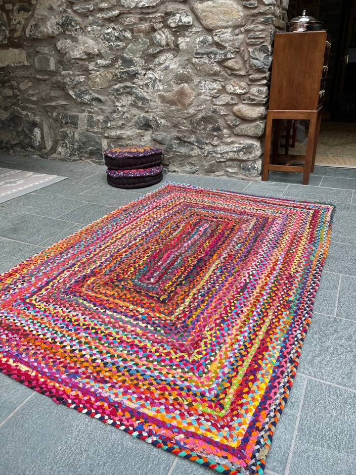 Rainbow Braided Living Room Cotton Rug - Second Nature Online