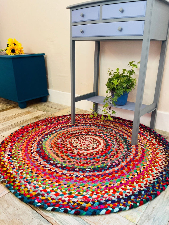 Sundar Round Braided Rainbow Colour Rug - Second Nature Online