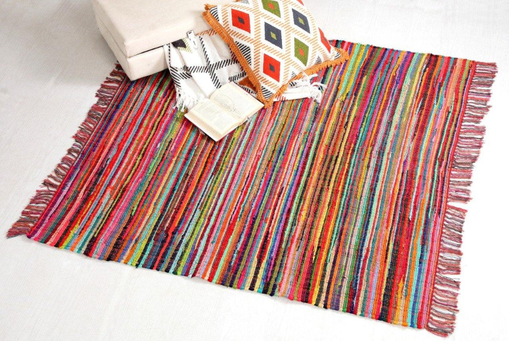 FESTIVAL Boho Rug Flat Weave Multicolour with Tassels - Second Nature Online