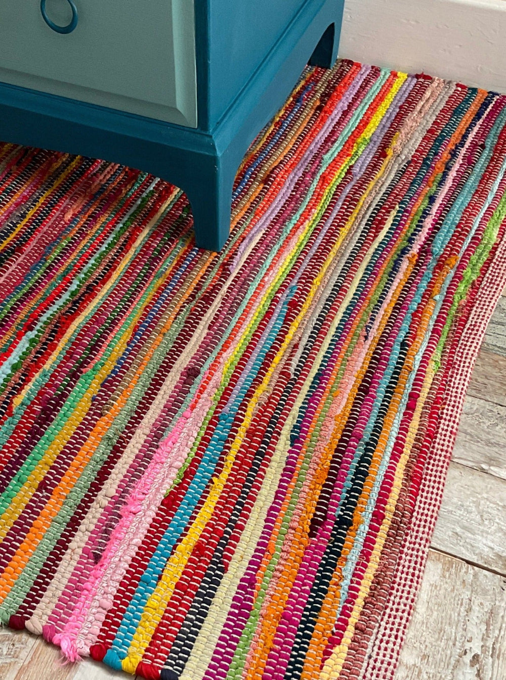Rainbow Recycled Striped Cotton Rag Rug - Second Nature Online
