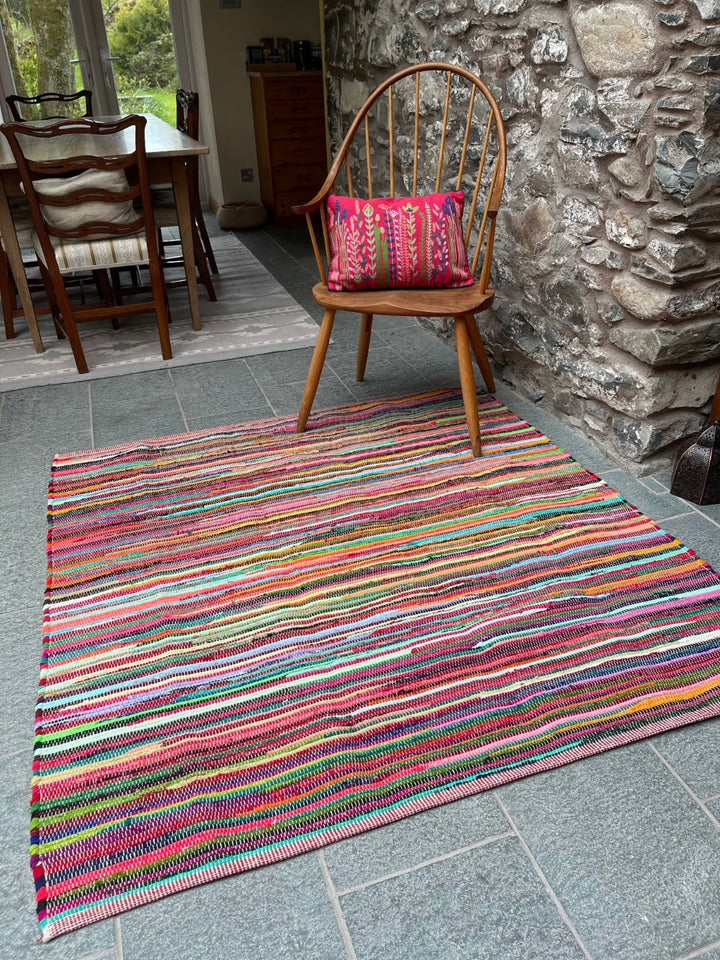 Rainbow Striped Cotton Rectangle Rug - Second Nature Online