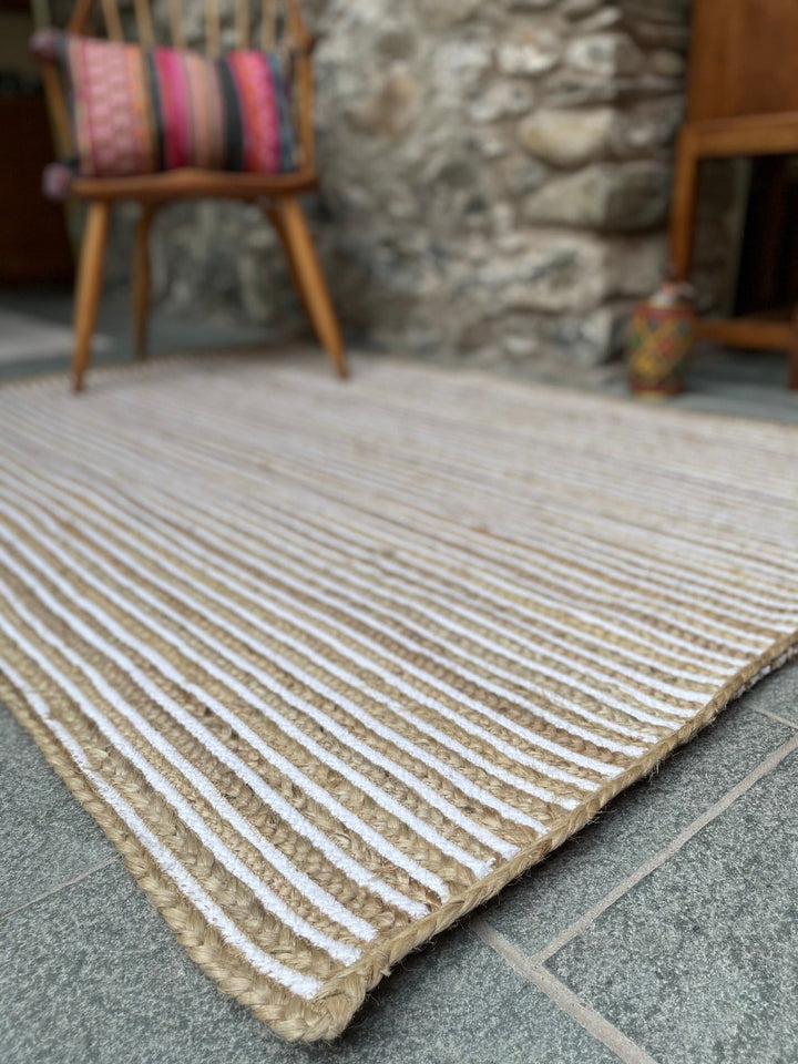 Rectangle Jute Pale Striped Natural Rug - Second Nature Online