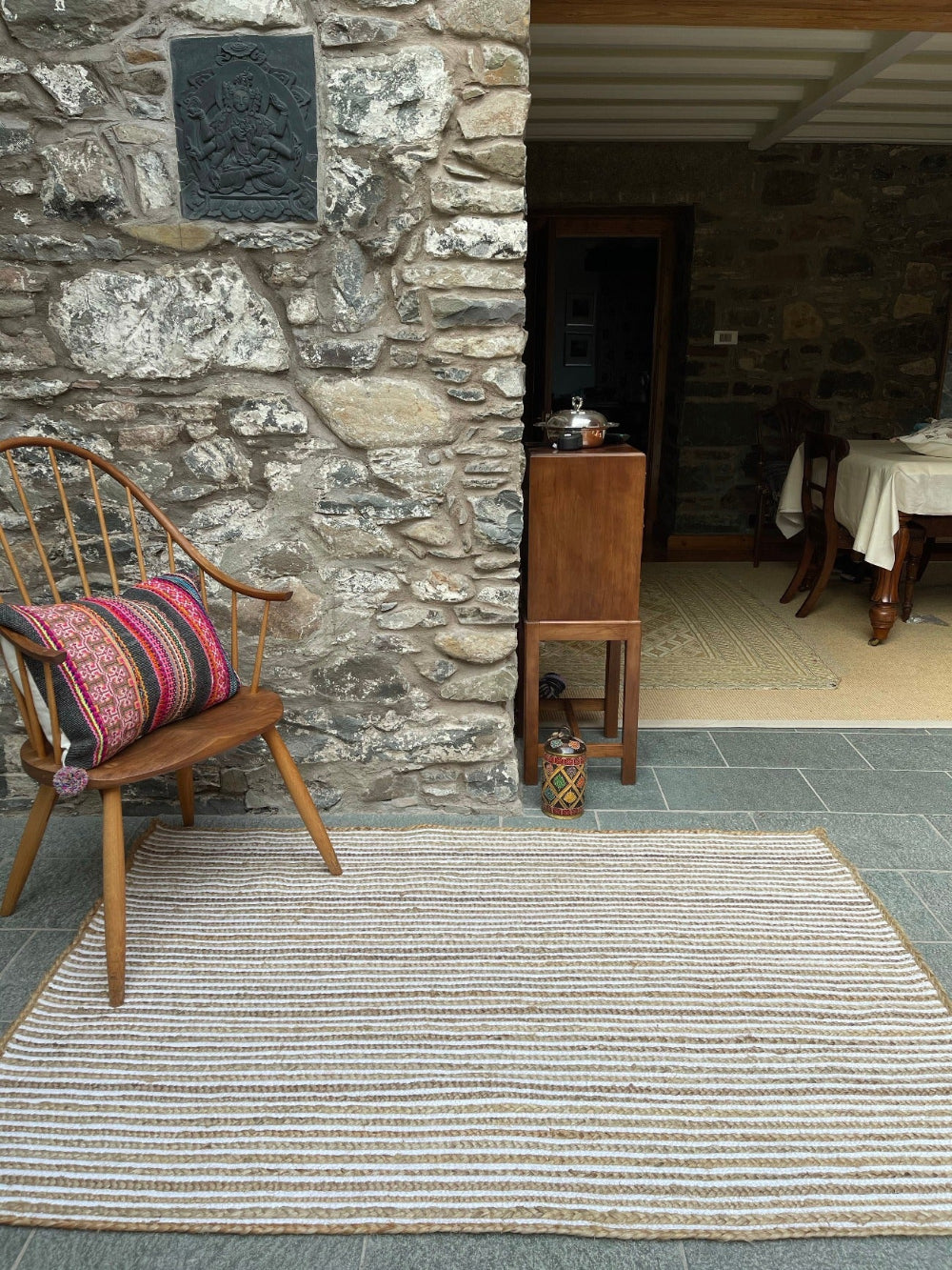 Rectangular Jute Cotton Striped Area Rug - Second Nature Online