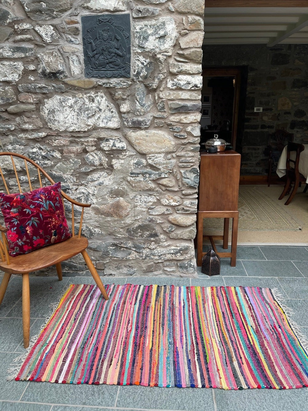 Rectangular Striped Recycled Rag Rug