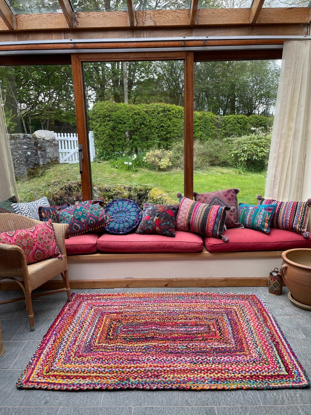 Recycled Rainbow Cotton Braided Rug - Second Nature Online