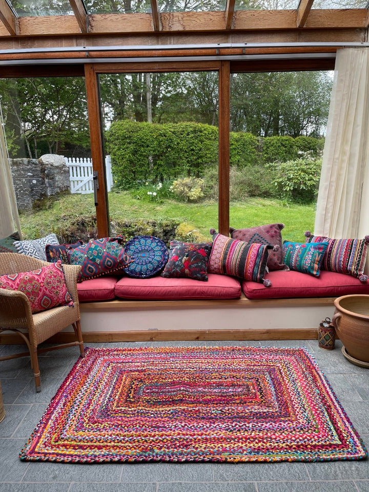 Recycled Rainbow Cotton Braided Rug - Second Nature Online