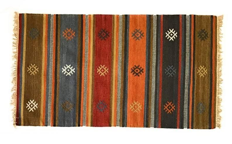 Juma Kilim Rug Handmade in Wool Geometric Stripes - Second Nature Online