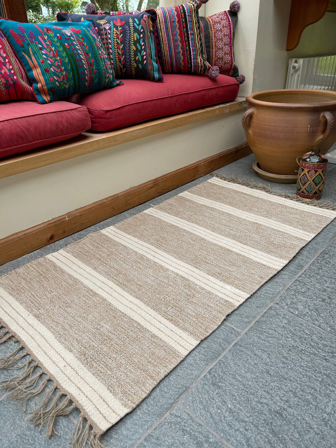 Reteela Cotton Jute Natural Rug With Stripes Lifestyle Second Nature Online