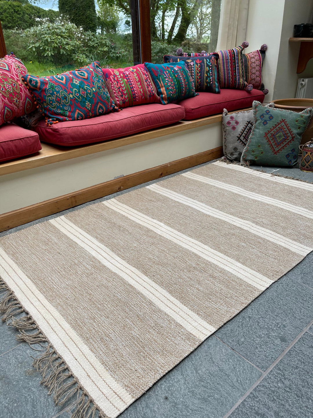Reteela Cotton Jute Natural Rug With Triple Stripes Second Nature Online