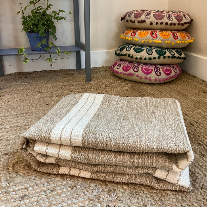 Folded Jute Cotton Natural Rug With Triple Stripes Second Nature Online
