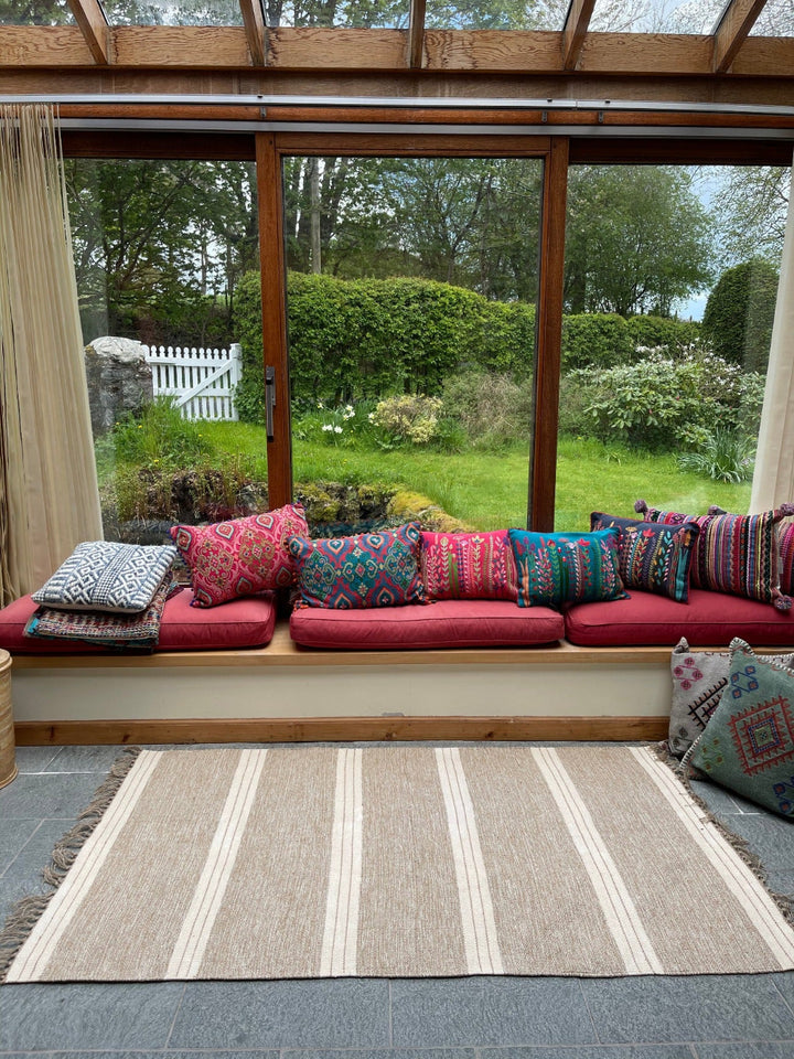 Reteela Living Room Rug Beige with Natural Striped Design