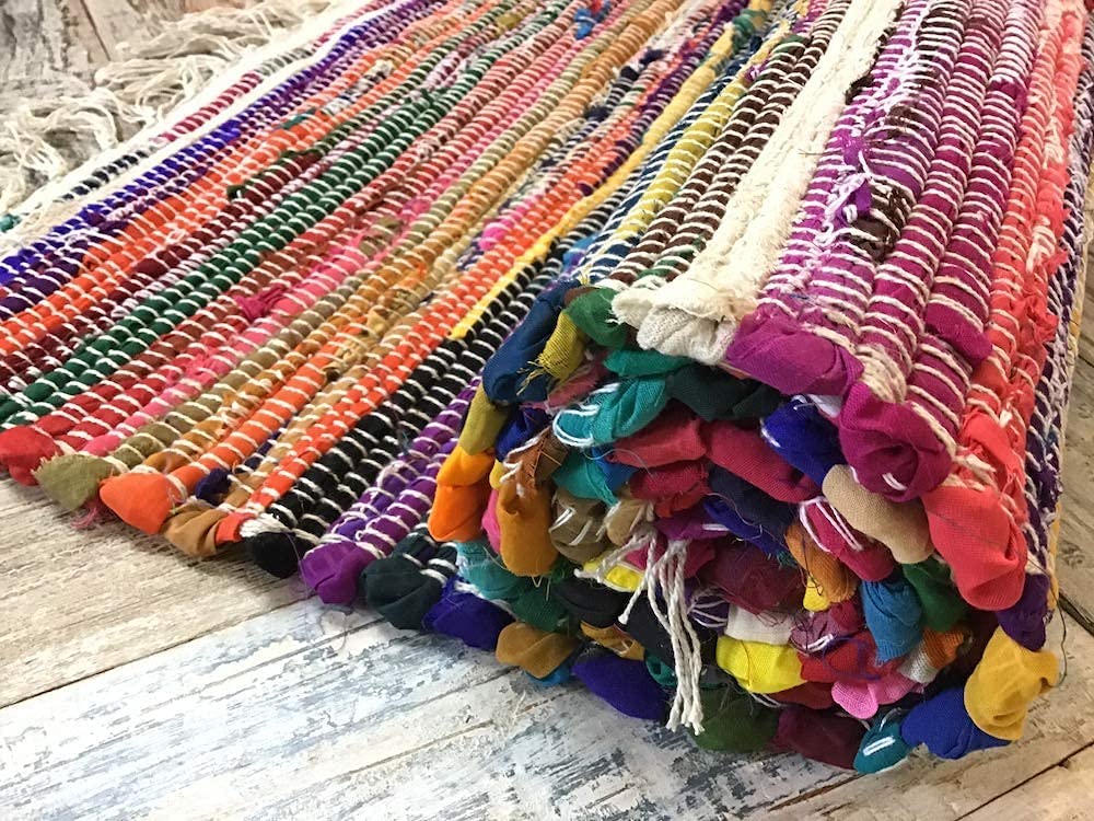 SHANTI Shabby Chic Rag Rug Multicolour Flat Weave Design