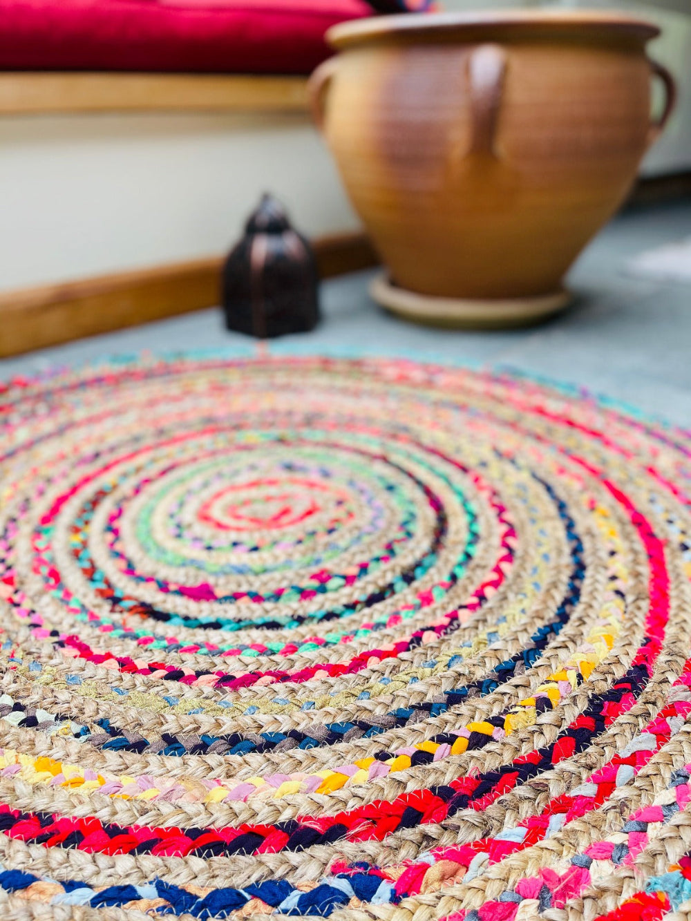 Round Jute Cotton Rug - Second Nature Online