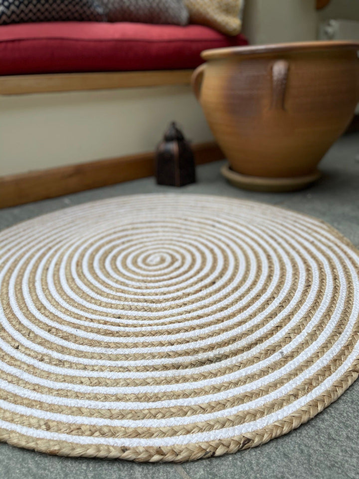 Round Jute Cotton Rug Close Up - Second Nature Online
