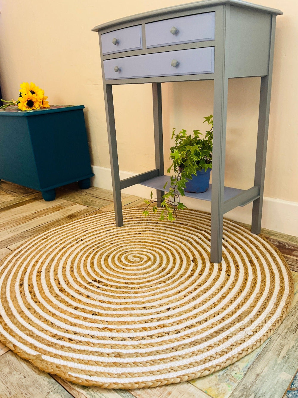 Round Striped Jute Cotton Rug - Second Nature Online