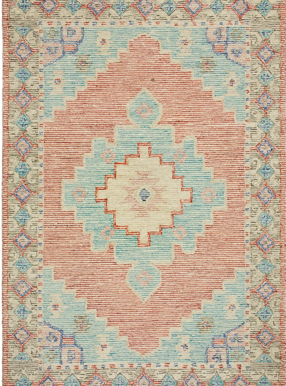 Pink and Blue Pastel Rectangular Wool Geometric Design Tufted Rug 150 cm x 225 cm