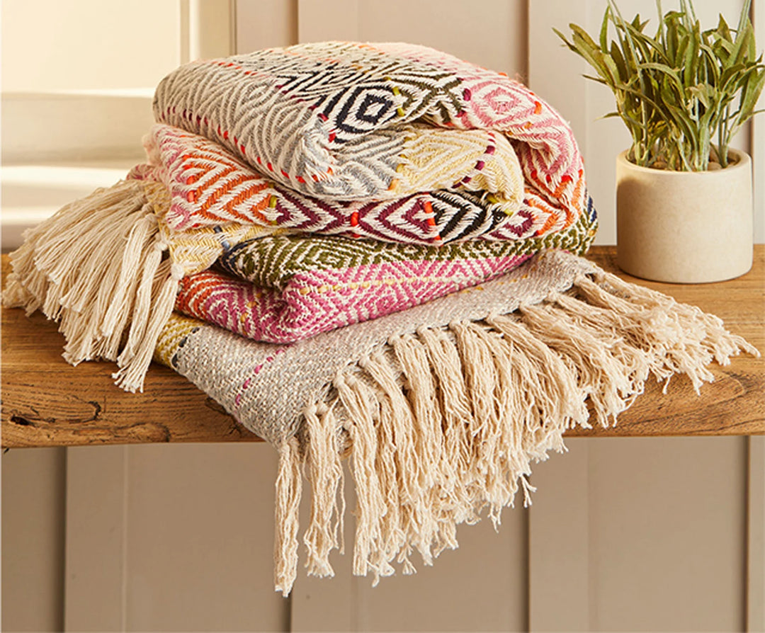 Large Cotton Multi Colour Throw Blanket Second Nature Online