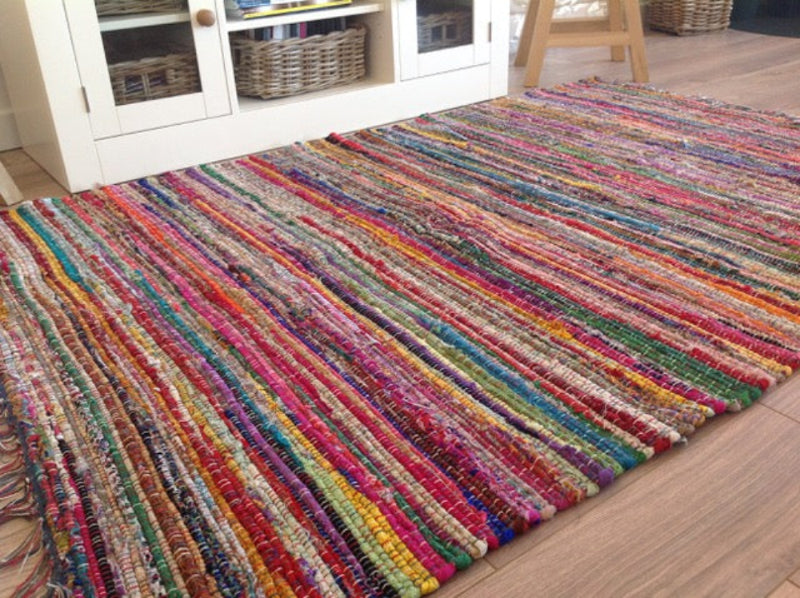 Multi Coloured Rag Rainbow Cotton Rag Rug Recycled Shabby Chic by Second Nature Online