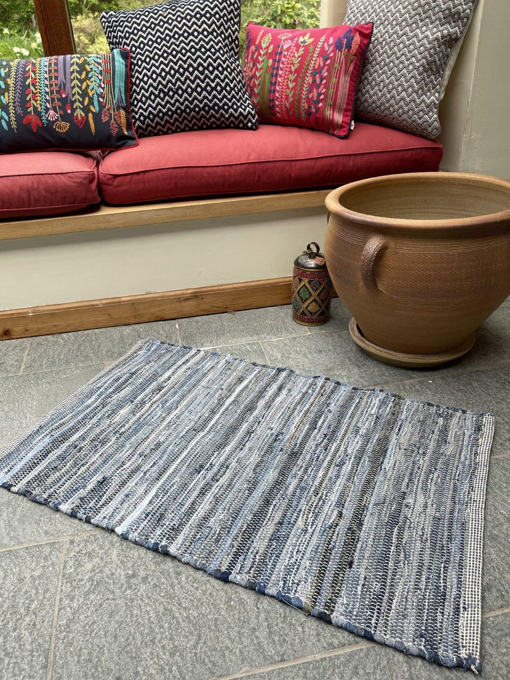 DENIM Blue Rug Washable Cotton Flat Weave - Second Nature Online