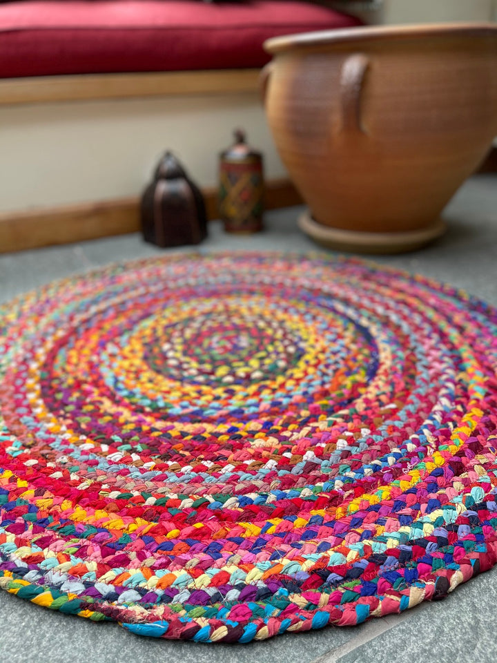 Small Braided Rainbow Cotton Rug - Second Nature Online
