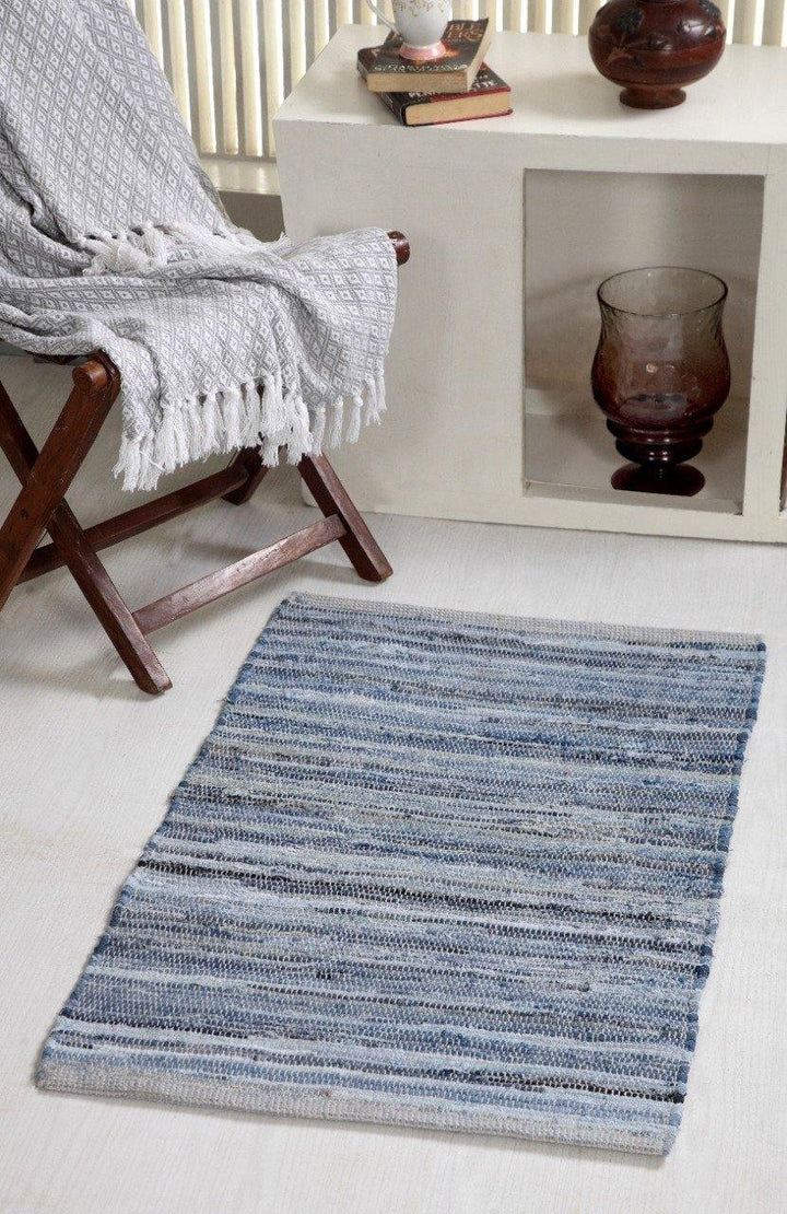 DENIM Blue Rug Washable Cotton Flat Weave - Second Nature Online